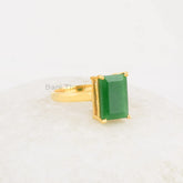 Green Aventurine Silver Ring - 8x12mm Rectangle Gemstone Ring - 925 Solid Silver Ring - Gold Plated Ring - Ring for Womens - Promise Ring